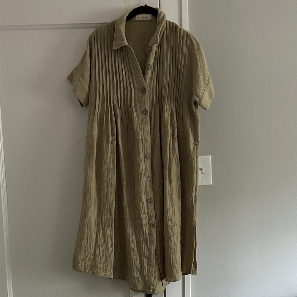By Together Tan Button-Front Midi Dress